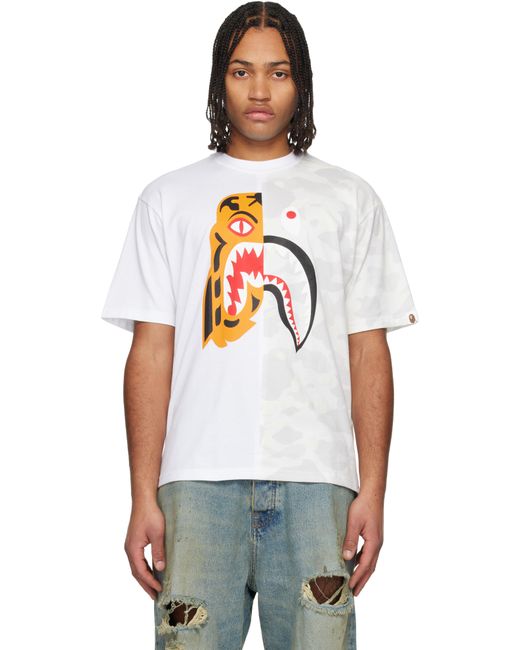 T-Shirt Décontracté Blanc À Tigre Et Requin Emblématiques A Bathing Ape pour homme en coloris White