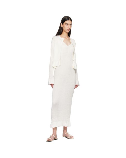 Jil Sander White Off- Long Sleeves Frill Detail Cardigan