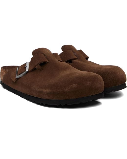 Birkenstock Brown Boston Soft Footbed Suede Leather Loafers for men