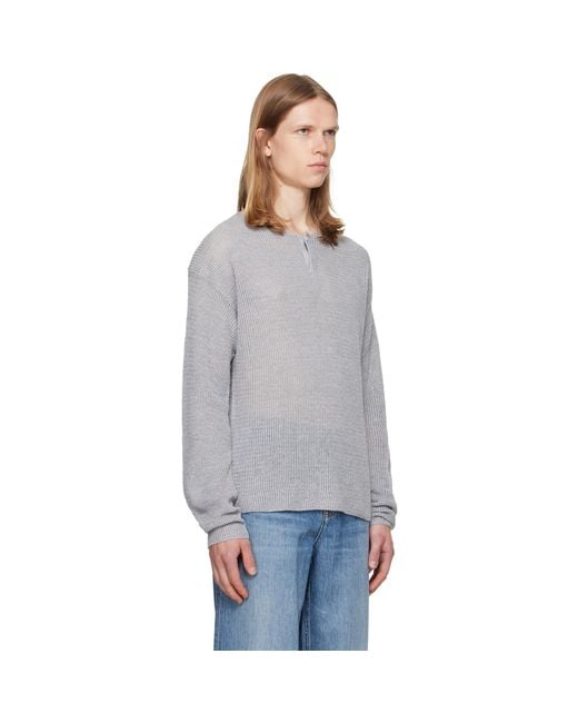 Helmut Lang Gray Textured Henley for men