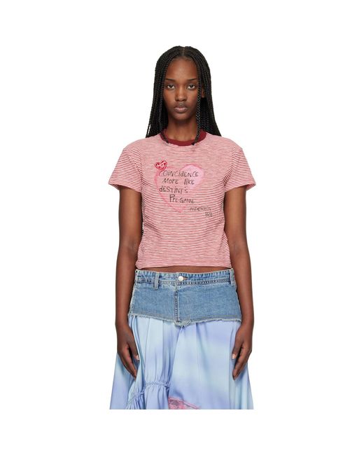 ANDERSSON BELL Multicolor Off- Heart Message Stripe T-Shirt