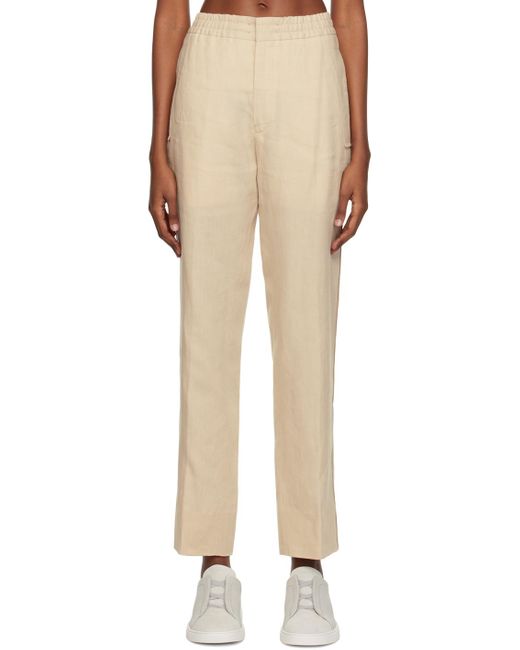 Zegna Natural Beige Drawstring Trousers