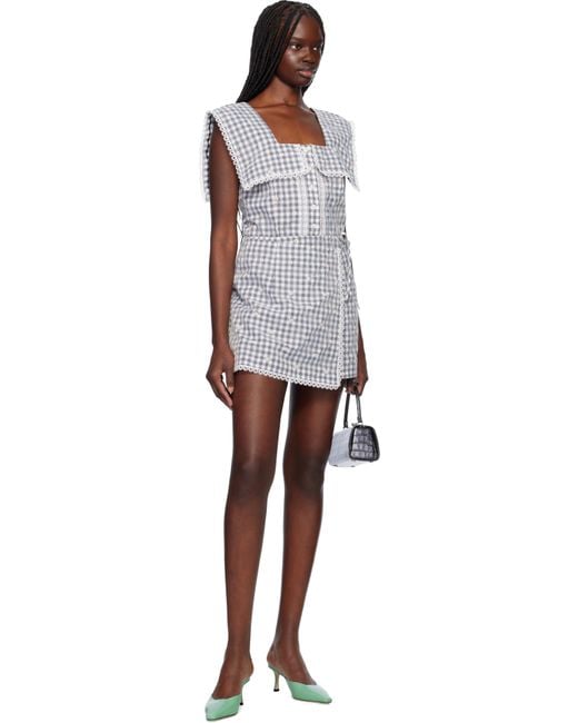 Anna Sui Black Daisy Embroidery On Gingham Tie Romper