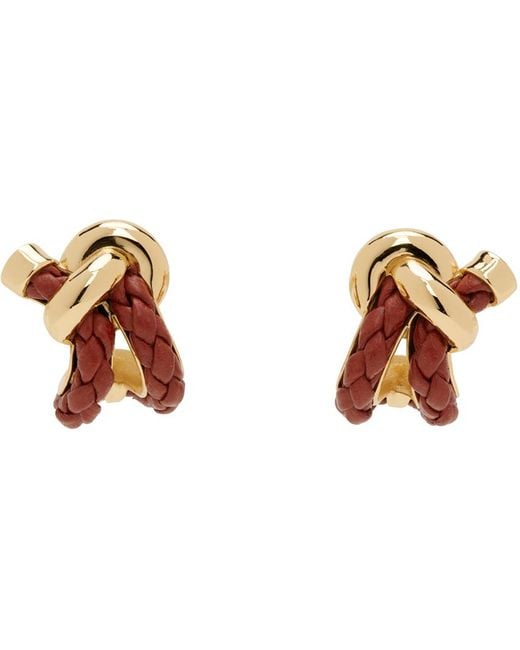 Bottega Veneta Black Gold & Burgundy Knot Hoop Earrings for men
