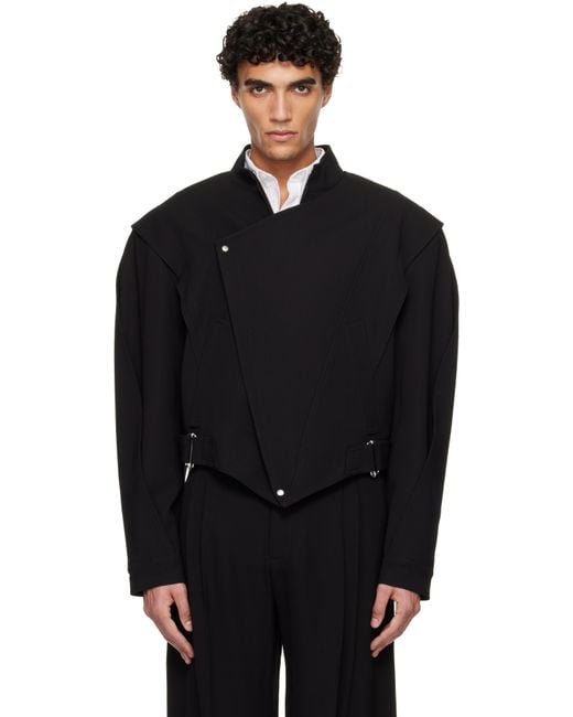 Mugler Black Asymmetric Officer Jacket for men