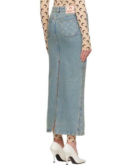 Jupe Longue Bleue En Denim À Motif À Logos Imprimé Au Laser MARINE SERRE en coloris Blue