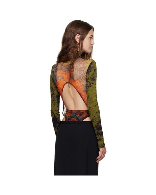 Jean Paul Gaultier Red Khaki & 'The Médaillon' Open Back Bodysuit
