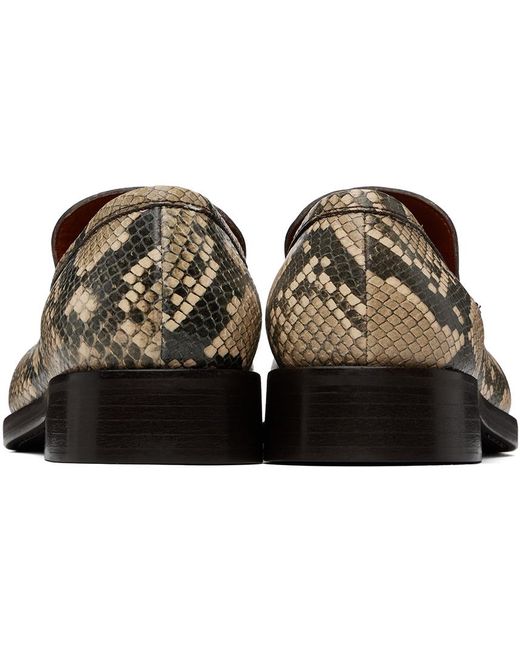 Acne Black Beige Snake Print Leather Loafers for men