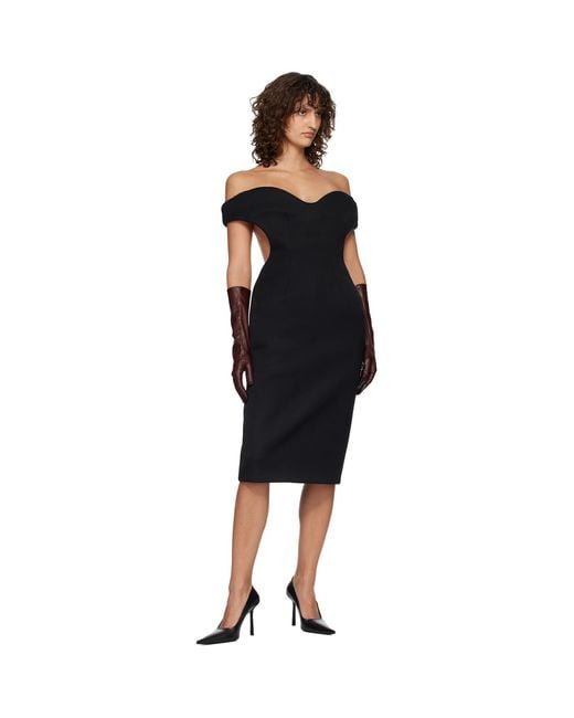 Mugler Black Sculptural Midi Dress