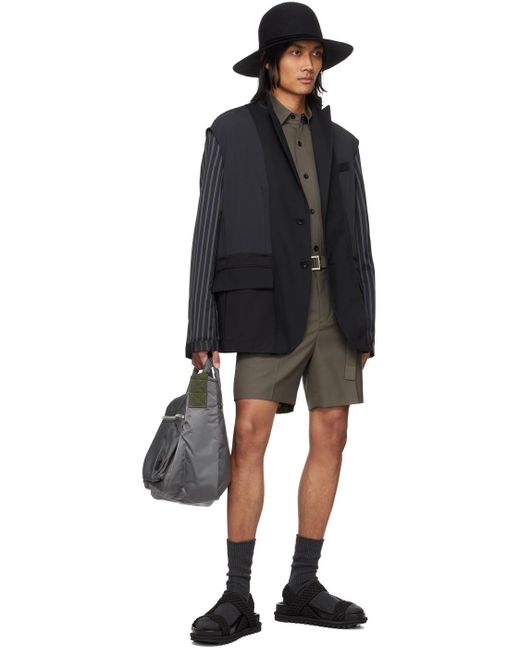Sacai Black Taupe Suiting Shorts for men