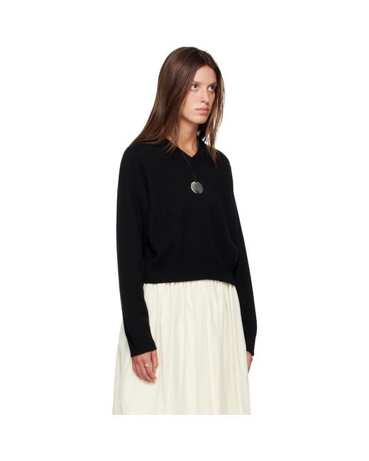 Loulou de Saison Black Anzor Lds Cashmere V Neck Sweater