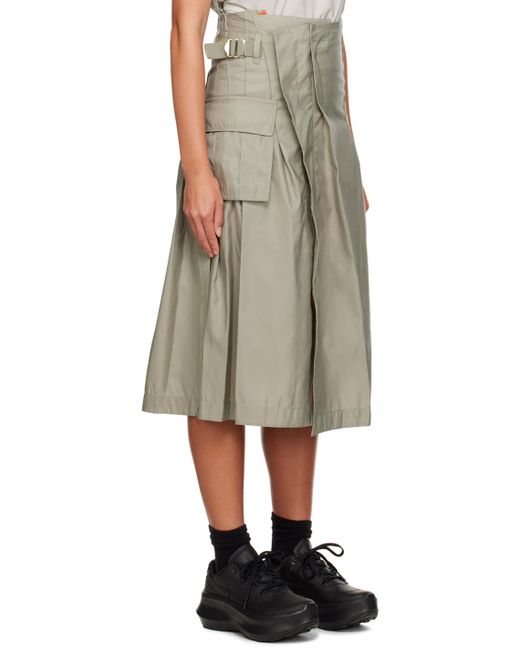 Sacai Natural Khaki Pleated Midi Skirt