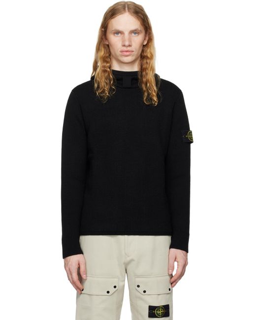 メンズ Stone Island ブラック ロゴパッチ フーディ Black
