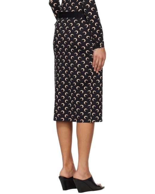 MARINE SERRE Black Moon Printed Jersey Midi Skirt