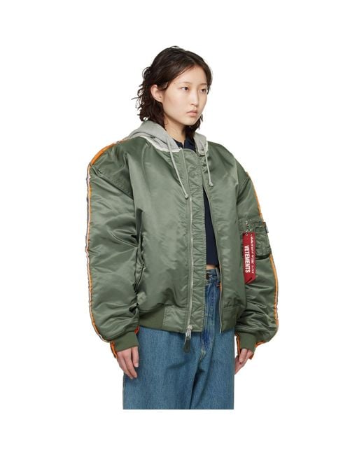 Vetements Green Khaki Alpha Industries Edition Attached Hood Bomber Jacket