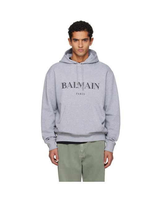 Balmain Gray '' Printed Hoodie for men