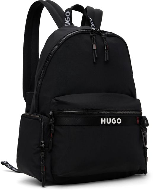 HUGO Black Multi-Pocket Contrast Logo Backpack for men