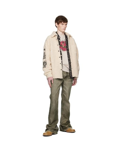 Cout de la Liberte Natural Off- Tommy Sherpa Embellished Wool Overshirt for men