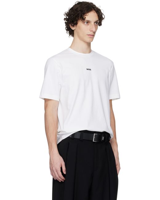 Boss White Relaxed-Fit Stretch Cotton Logo T-Shirt for men