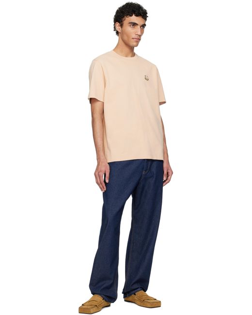 メンズ Maison Kitsuné ベージュ ボールド フォックスヘッド パッチ コンフォート Tシャツ Blue