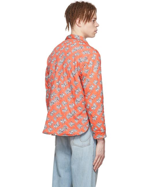メンズ ERL オレンジ コットン オーバーシャツ Orange