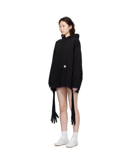 MM6 by Maison Margiela Black Hooded Glove Sweatshirt Minidress