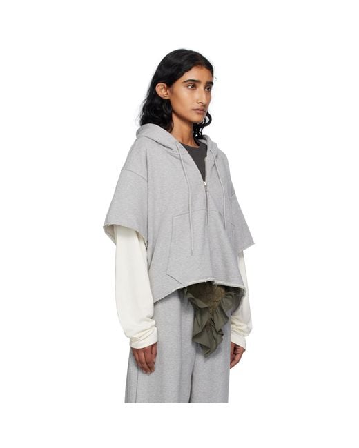 Pushbutton Gray Raw Edge Zip-Up Hoodie