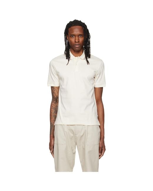 Boss White Off- Striped Collar Slim-Fit Cotton Polo for men