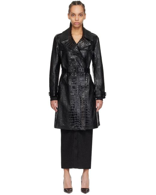 Tom Ford Black Croc-embossed Leather Trench Coat