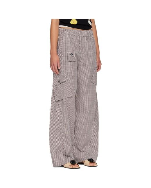 Ganni Gray Check Cotton Cargo Pants