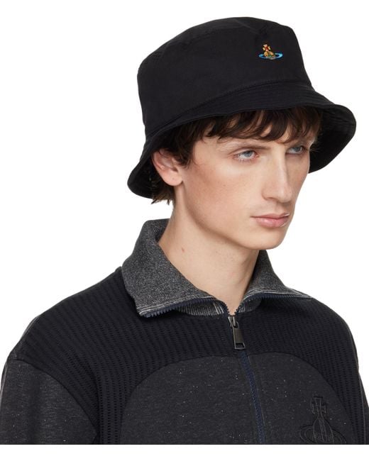 Vivienne Westwood Black Embroidered Logo Bucket Hat for men