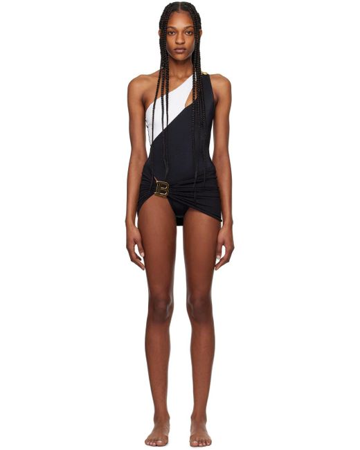 Balmain Black Asymmetric One-piece Swimsuit