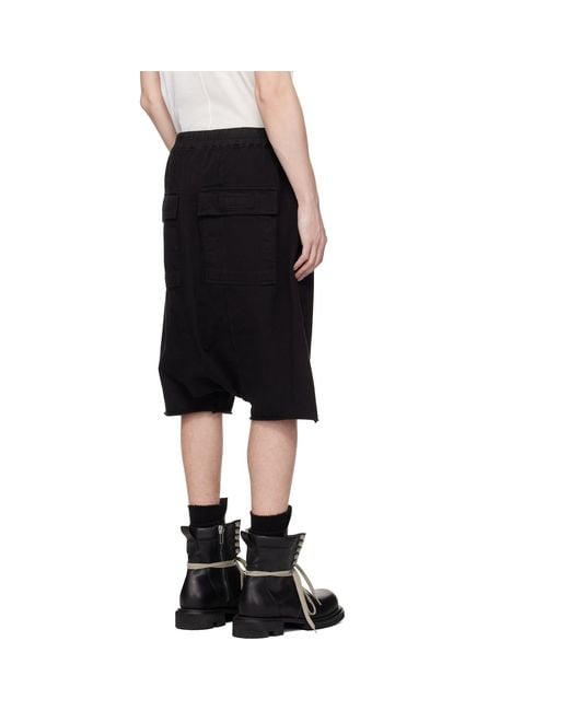 Rick Owens Black Temple Drawstring Pods Shorts for men