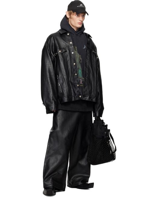 Balenciaga Black Soft Shining Low Crotch Leather Pants for men