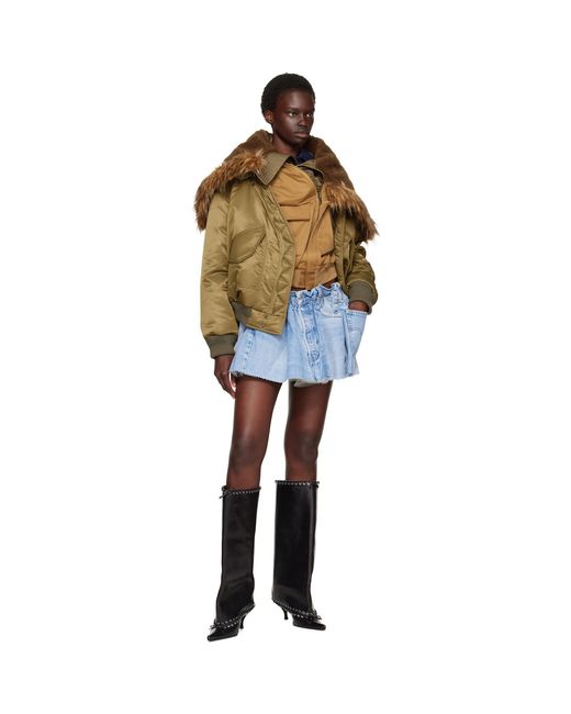 August Barron Metallic Khaki Triple Bomber Jacket
