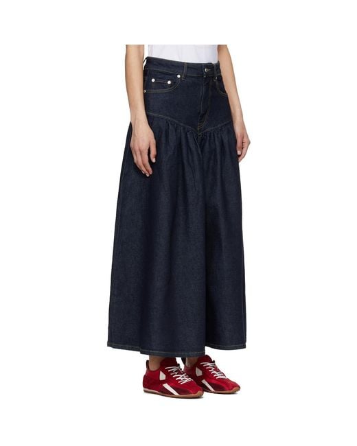 Ganni Blue Stretch Denim Midi Skirt
