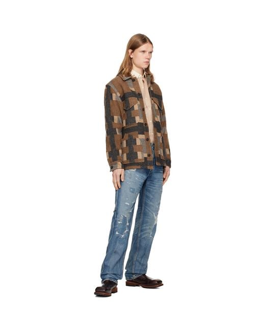 RRL Blue Straight Fit Brayton Distressed Jeans for men