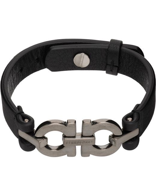 Ferragamo Black Double Gancini Bracelet for men