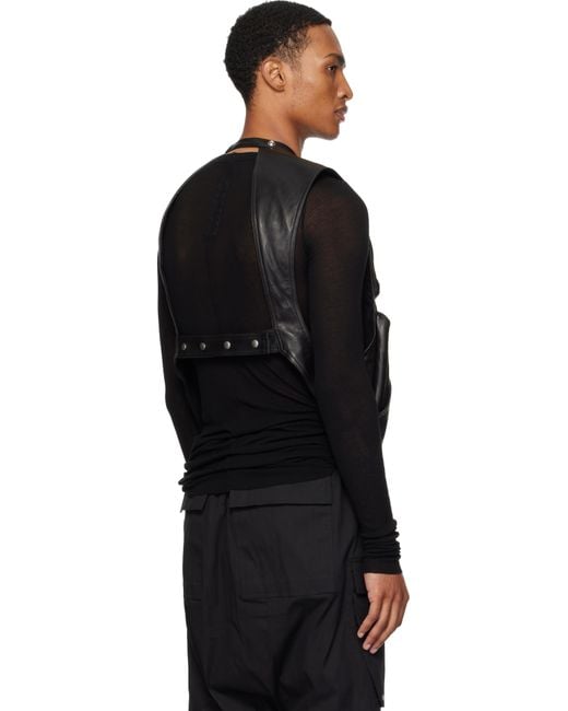 Rick Owens Black Concordians Cargo Leather Vest for men