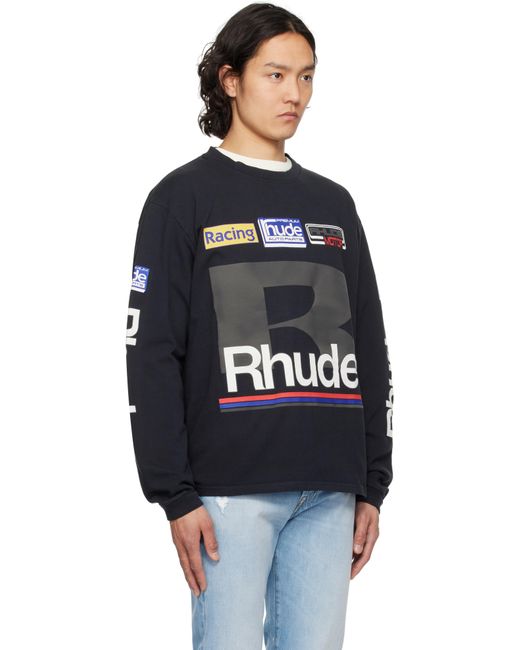 メンズ Rhude ブラック Petrol Patch 長袖Tシャツ Blue