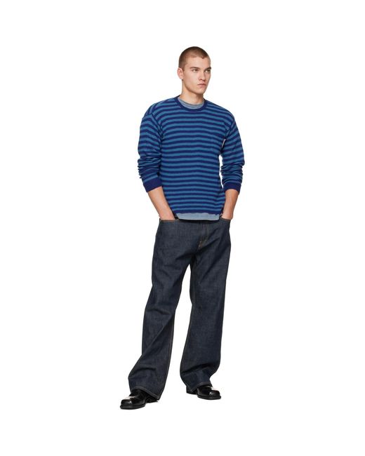 Stockholm Surfboard Club Blue Striped Merino Sweater for men
