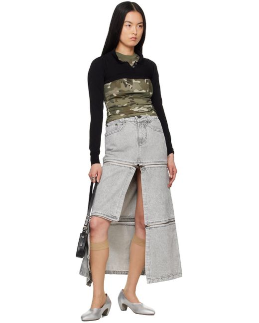 VAQUERA Black Zipper Denim Maxi Skirt
