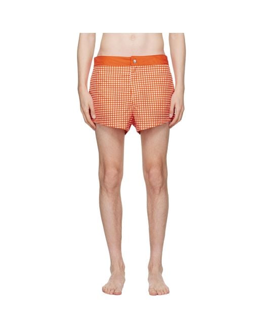 Jean Paul Gaultier Orange Gingham Swim Shorts for men