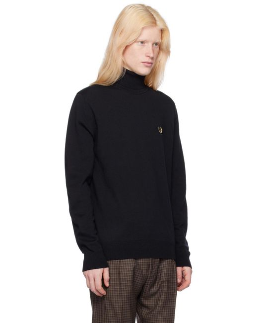 Fred Perry Black Embroidered Turtleneck for men