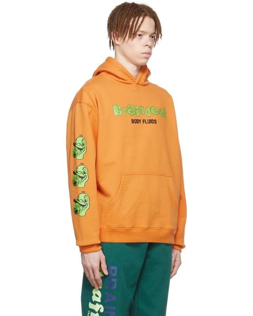 Brain Dead Orange Cotton Hoodie for men