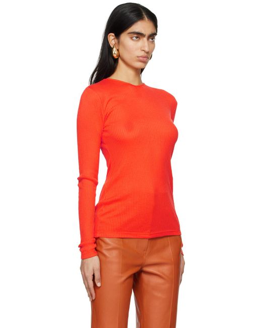 Ferragamo Red Orange V-neck Long Sleeve T-shirt