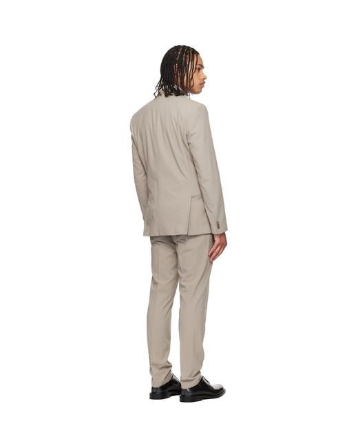 HUGO Black Taupe Three-Piece Extra-Slim-Fit Stretch-Cotton Seersucker Suit for men