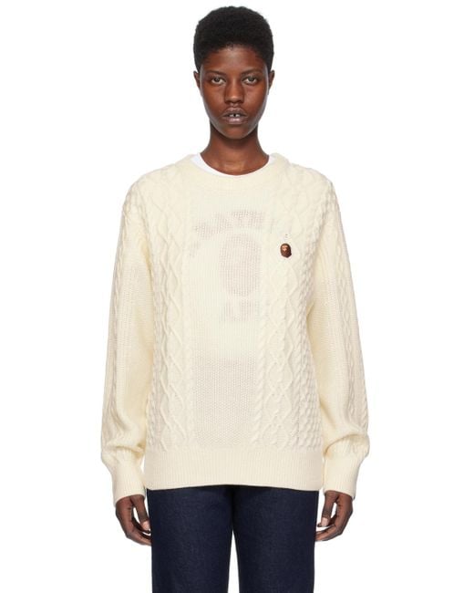 A Bathing Ape Natural Off- Ape Head One Point Sweater