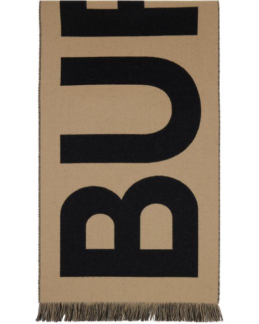 Burberry Black Beige Logo Wool Scarf for men