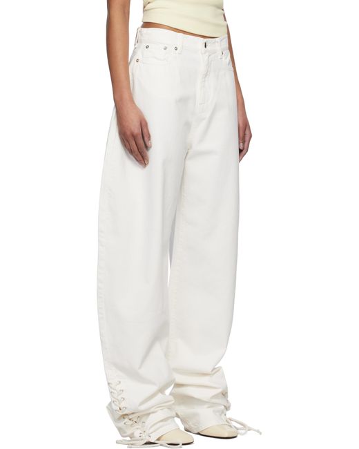 Monot White Baggy Laced Up Jeans